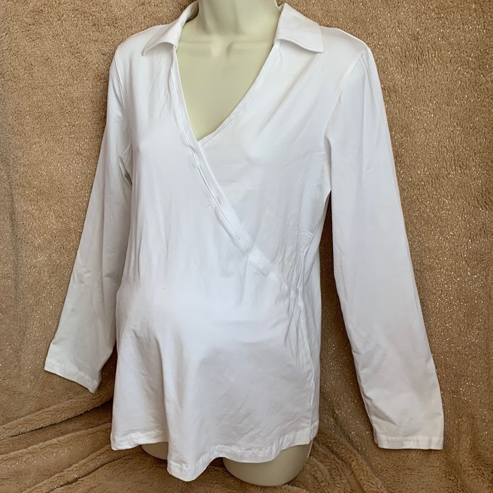 Motherhood Maternity Tunic Long Sleeves Top Shirt M White
